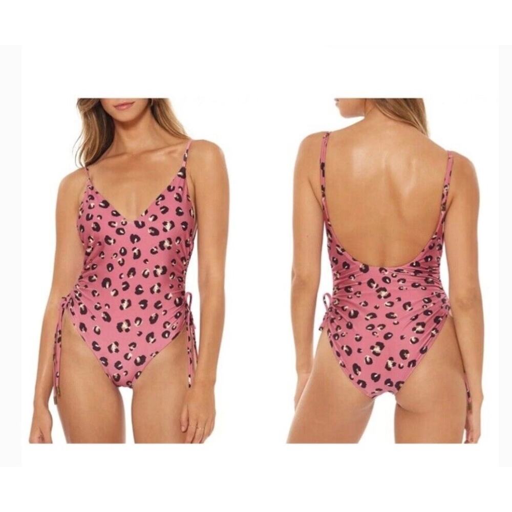 Red Carter Blondie Leopard Animal Print one piece low back pink Swimsuit XS